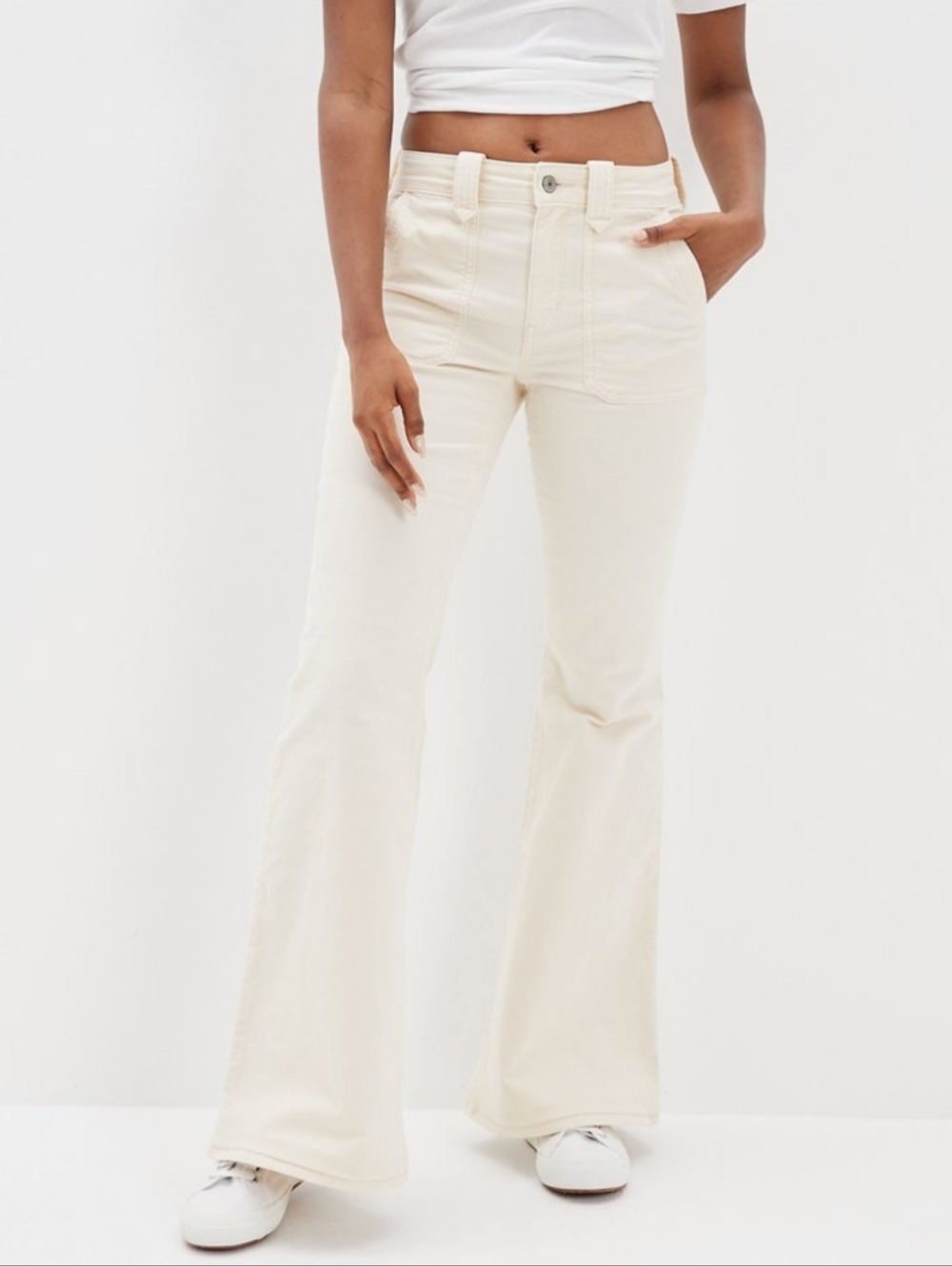 NWT American Eagle Cream Corduroy Festival Flare Pants Size 8
